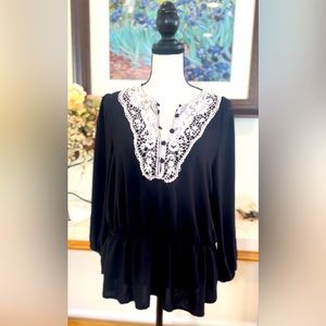 H&M Black Blouse With White Lace Collar - Size 12
